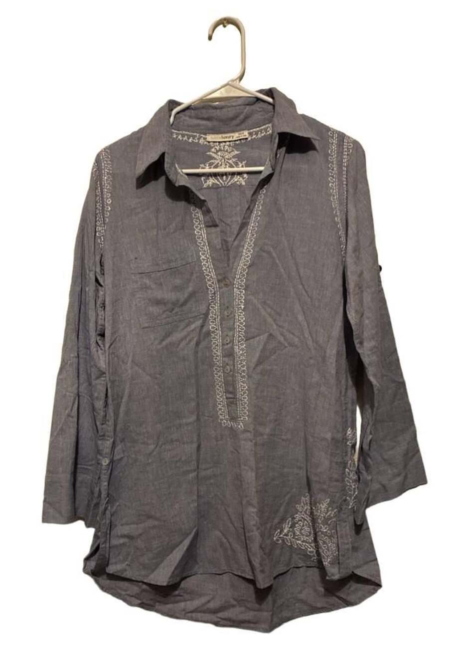 Subtle Luxury Tunic Size XS/S Blue Cotton BoHo Embroidered Button Down Shirt
